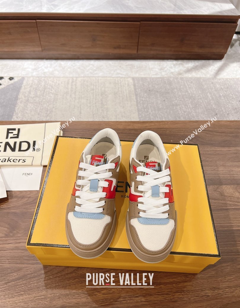 Fendi Match Low-top Sneakers in Calfskin Leather Brown/Red 2025 0220 (MD-250220099)