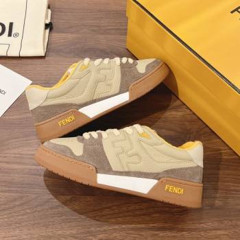 Fendi Match Low-top Sneakers in Grained Leather and Suede Beige/Dark Grey 2025 0219 (MD-250220127)