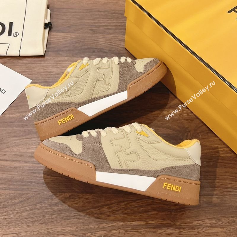 Fendi Match Low-top Sneakers in Grained Leather and Suede Beige/Dark Grey 2025 0219 (MD-250220127)