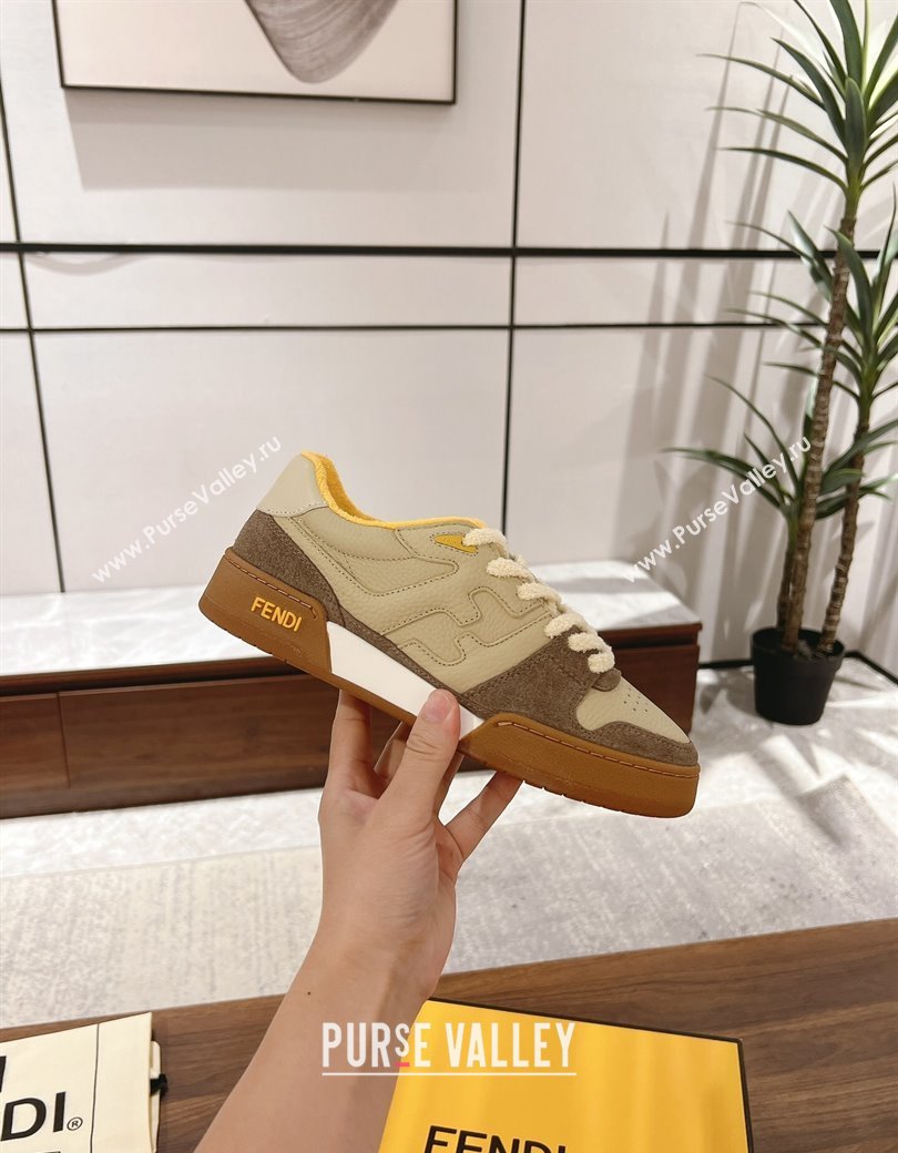Fendi Match Low-top Sneakers in Grained Leather and Suede Beige/Dark Grey 2025 0219 (MD-250220127)
