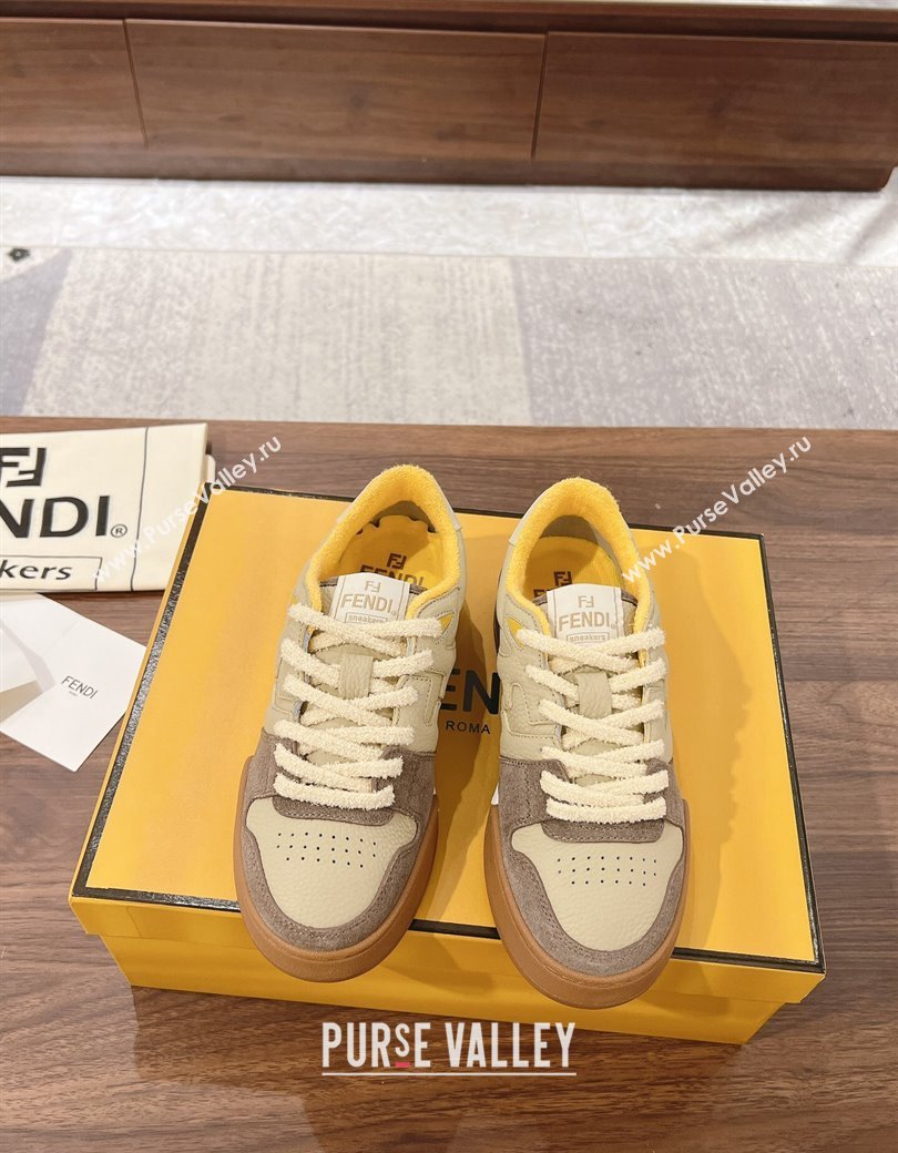Fendi Match Low-top Sneakers in Grained Leather and Suede Beige/Dark Grey 2025 0219 (MD-250220127)
