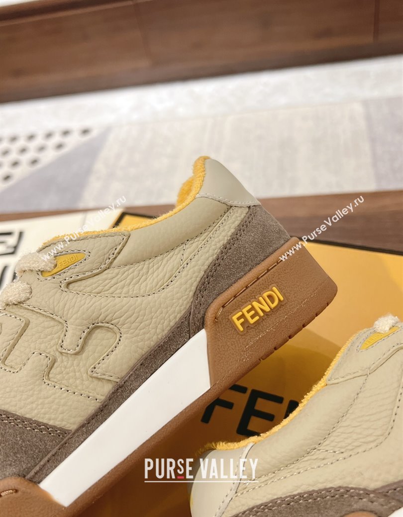 Fendi Match Low-top Sneakers in Grained Leather and Suede Beige/Dark Grey 2025 0219 (MD-250220127)