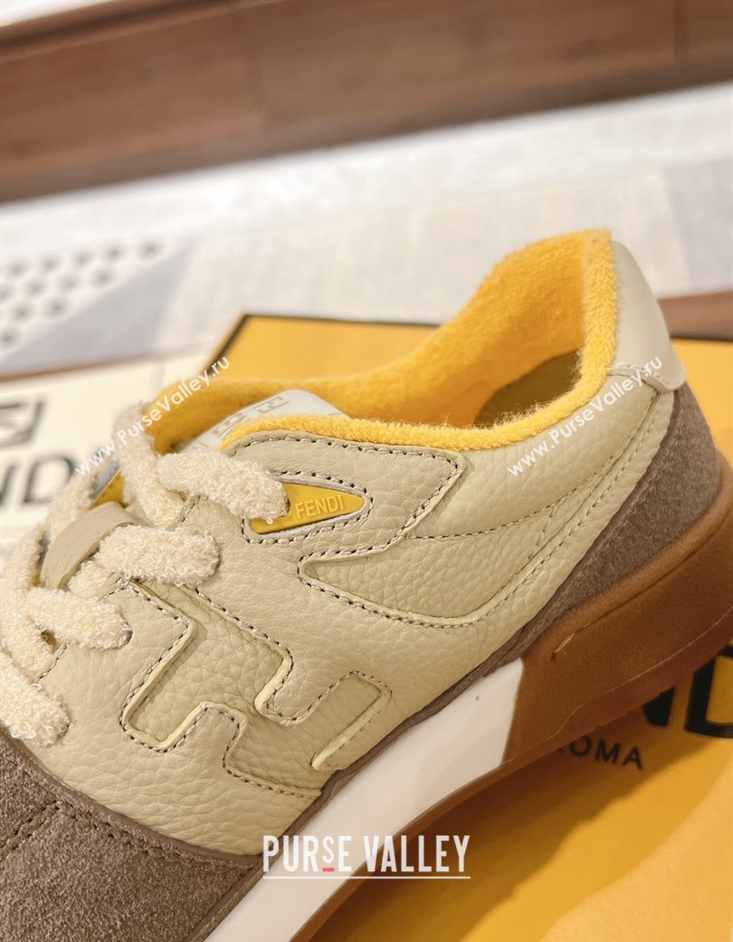 Fendi Match Low-top Sneakers in Grained Leather and Suede Beige/Dark Grey 2025 0219 (MD-250220127)
