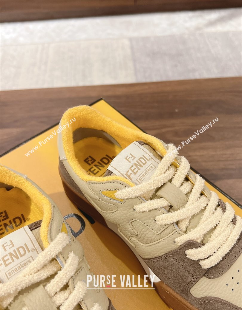 Fendi Match Low-top Sneakers in Grained Leather and Suede Beige/Dark Grey 2025 0219 (MD-250220127)