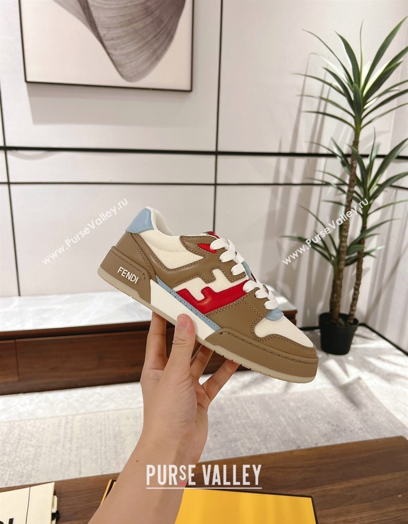 Fendi Match Low-top Sneakers in Calfskin Leather Brown/Red 2025 0220 (MD-250220099)