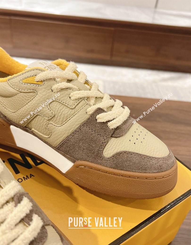 Fendi Match Low-top Sneakers in Grained Leather and Suede Beige/Dark Grey 2025 0219 (MD-250220127)