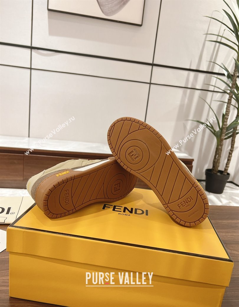 Fendi Match Low-top Sneakers in Grained Leather and Suede Beige/Dark Grey 2025 0219 (MD-250220127)