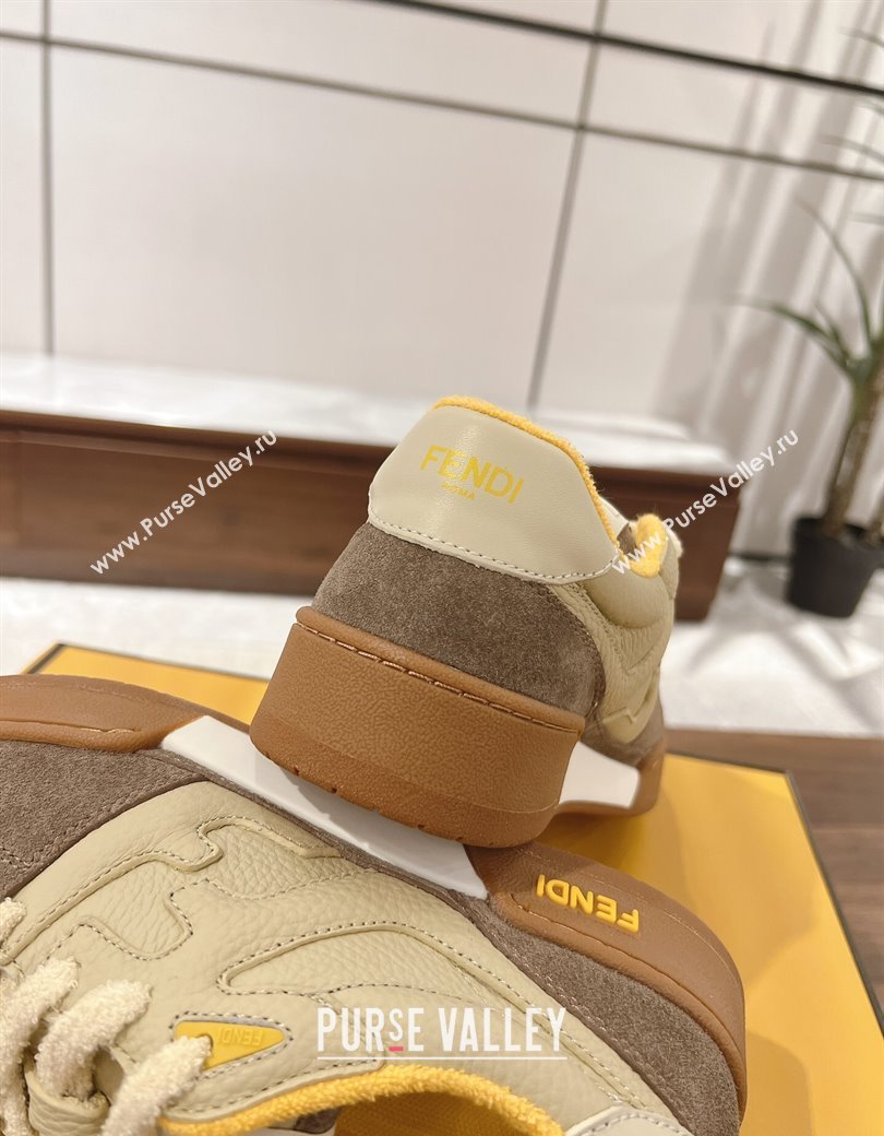 Fendi Match Low-top Sneakers in Grained Leather and Suede Beige/Dark Grey 2025 0219 (MD-250220127)