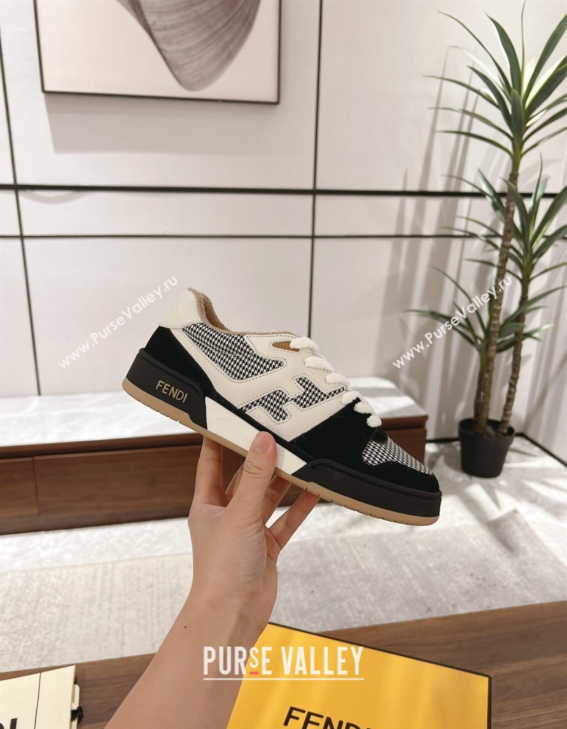 Fendi Match Low-top Sneakers in Print, Leather and Suede White/Black 2025 (MD-250220128)