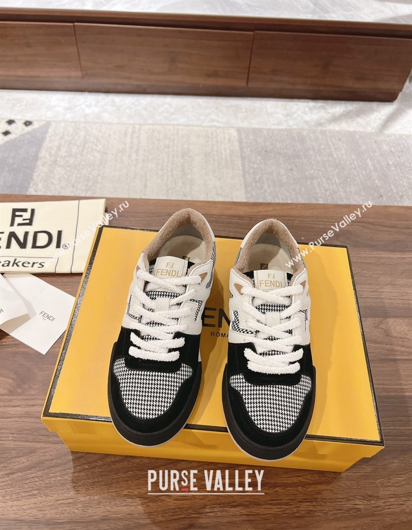 Fendi Match Low-top Sneakers in Print, Leather and Suede White/Black 2025 (MD-250220128)