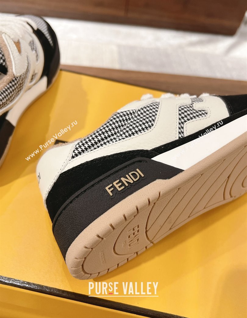 Fendi Match Low-top Sneakers in Print, Leather and Suede White/Black 2025 (MD-250220128)
