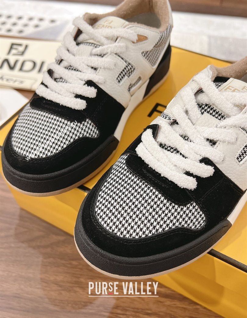 Fendi Match Low-top Sneakers in Print, Leather and Suede White/Black 2025 (MD-250220128)