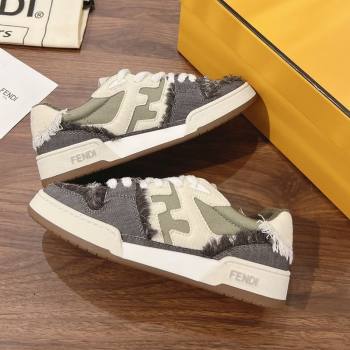 Fendi Match Low-top Sneakers in Canvas with Fringe Green/White/Grey 2025 (MD-250220129)