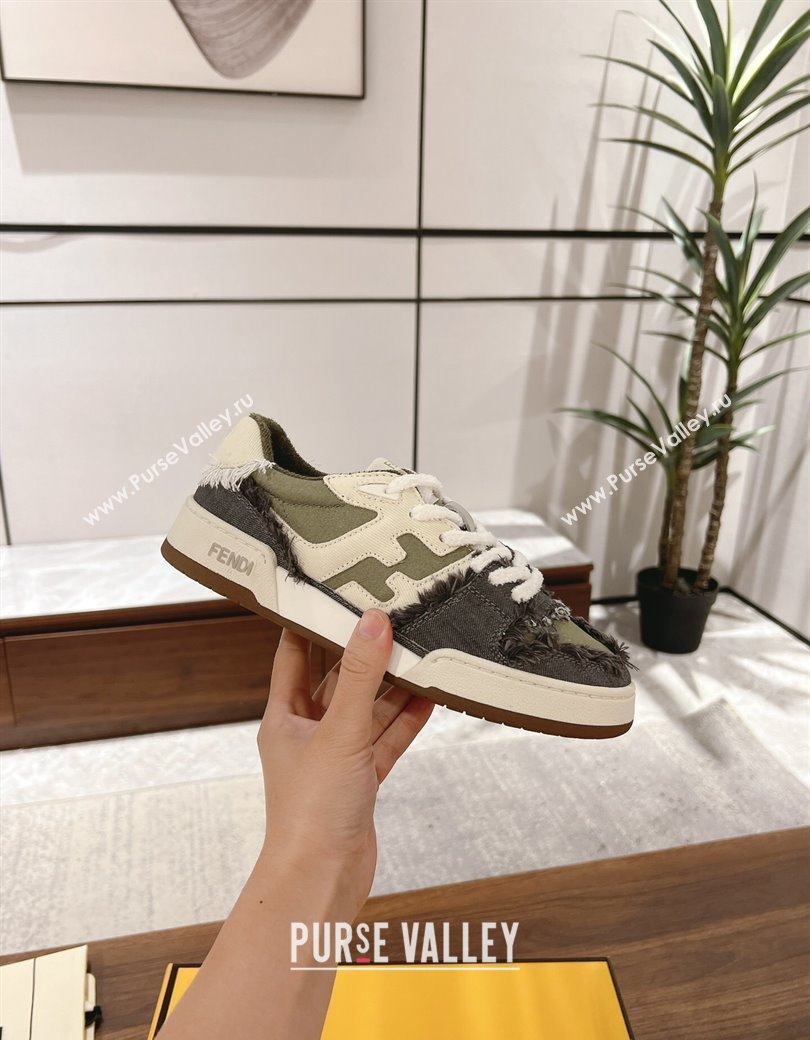 Fendi Match Low-top Sneakers in Canvas with Fringe Green/White/Grey 2025 (MD-250220129)