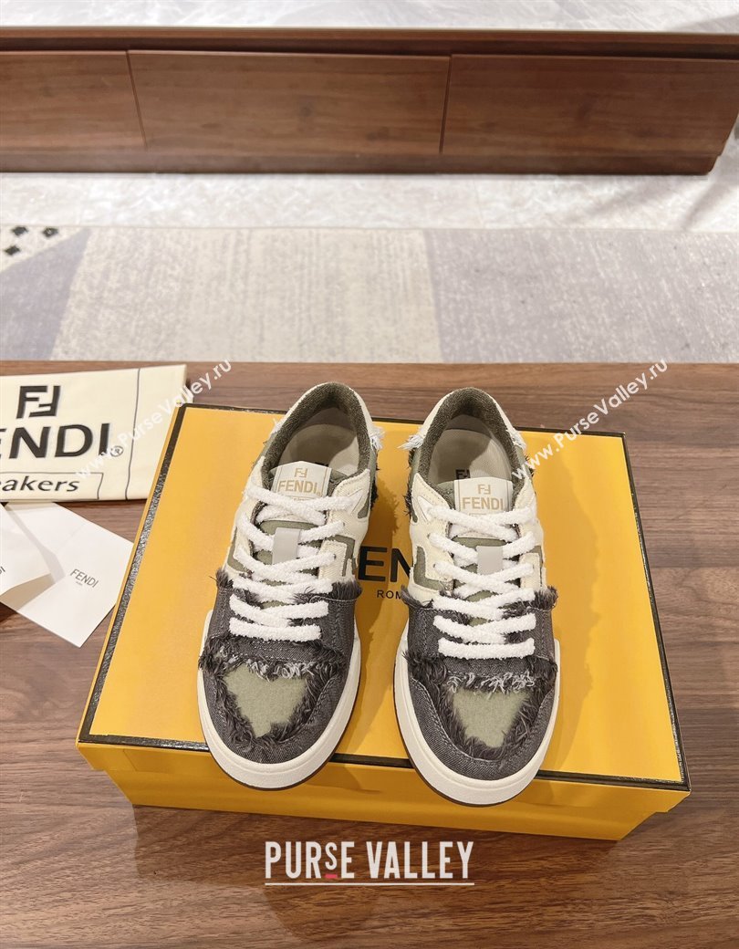 Fendi Match Low-top Sneakers in Canvas with Fringe Green/White/Grey 2025 (MD-250220129)