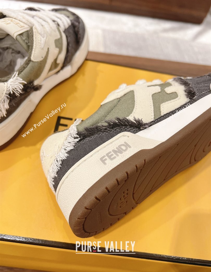 Fendi Match Low-top Sneakers in Canvas with Fringe Green/White/Grey 2025 (MD-250220129)