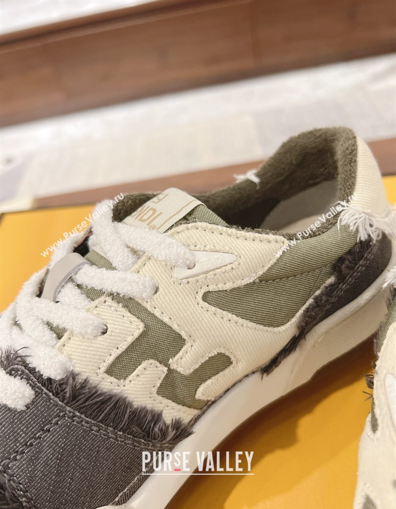 Fendi Match Low-top Sneakers in Canvas with Fringe Green/White/Grey 2025 (MD-250220129)