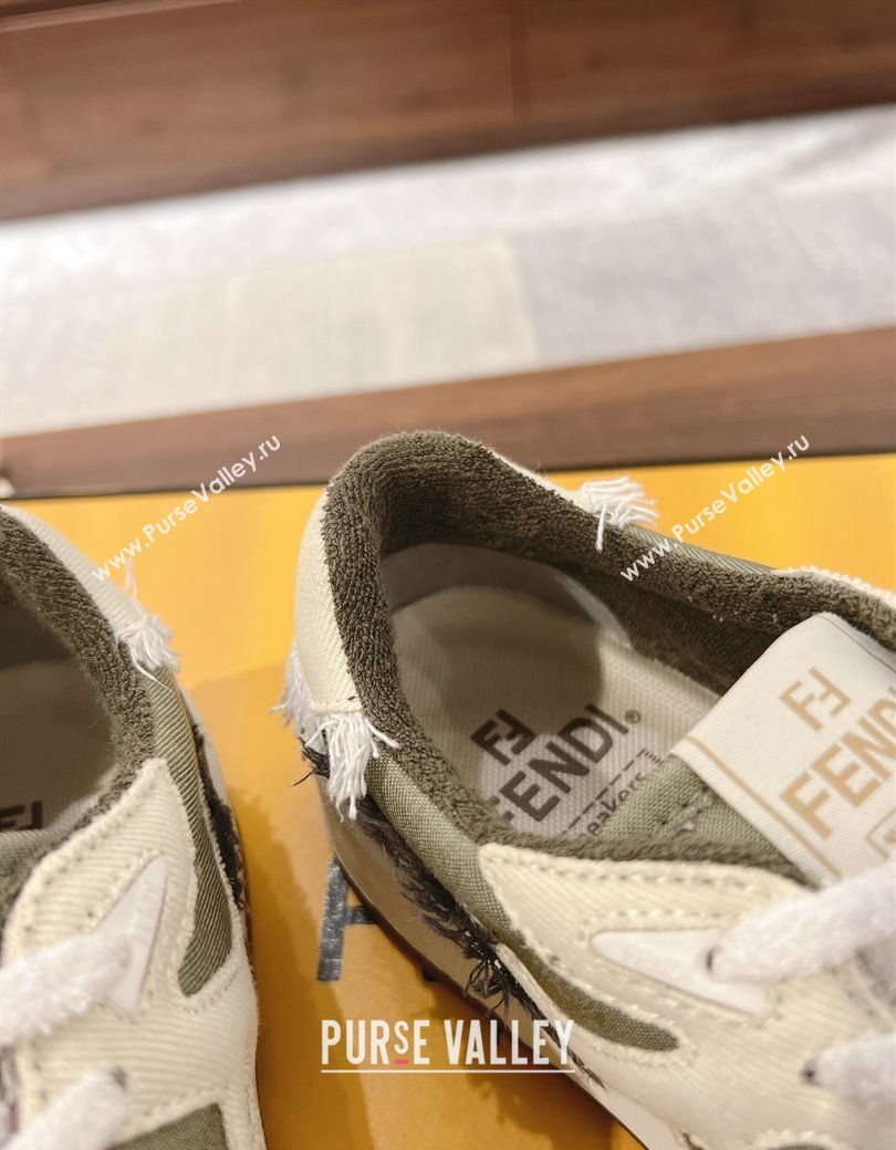 Fendi Match Low-top Sneakers in Canvas with Fringe Green/White/Grey 2025 (MD-250220129)