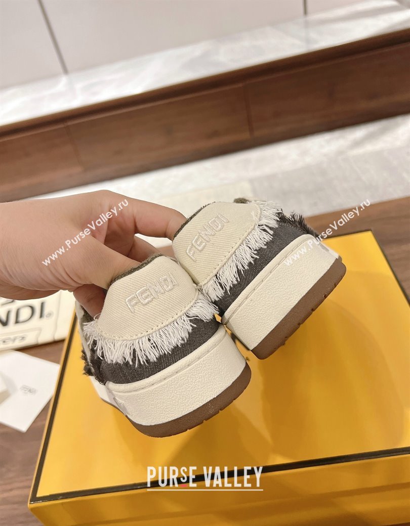 Fendi Match Low-top Sneakers in Canvas with Fringe Green/White/Grey 2025 (MD-250220129)