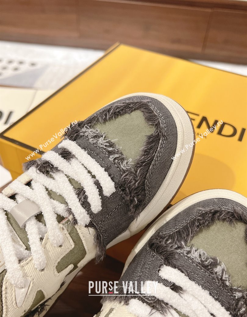 Fendi Match Low-top Sneakers in Canvas with Fringe Green/White/Grey 2025 (MD-250220129)