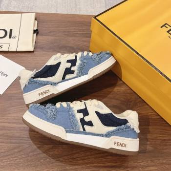 Fendi Match Low-top Sneakers in Canvas with Fringe White/Denim Blue 2025 0219 (MD-250220130)