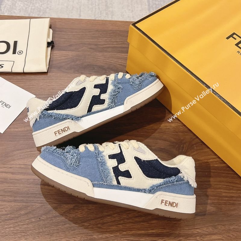 Fendi Match Low-top Sneakers in Canvas with Fringe White/Denim Blue 2025 0219 (MD-250220130)