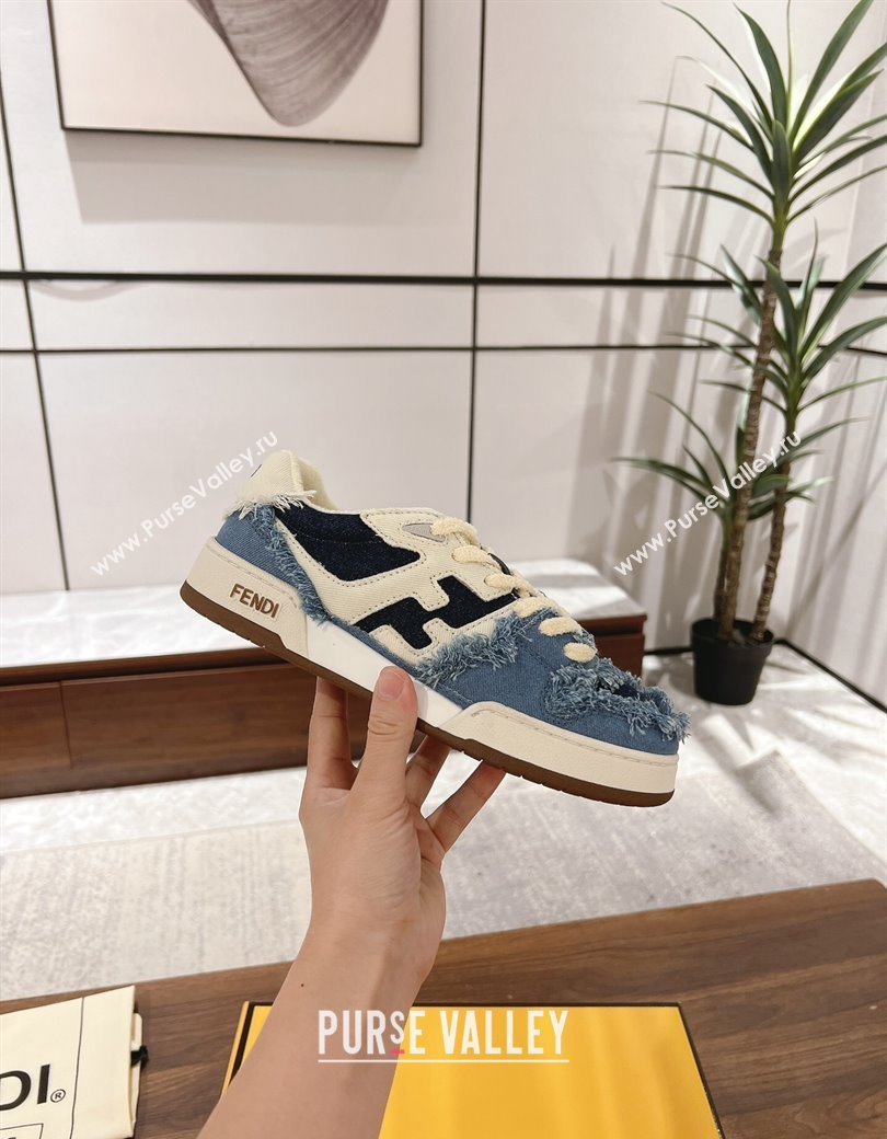 Fendi Match Low-top Sneakers in Canvas with Fringe White/Denim Blue 2025 0219 (MD-250220130)