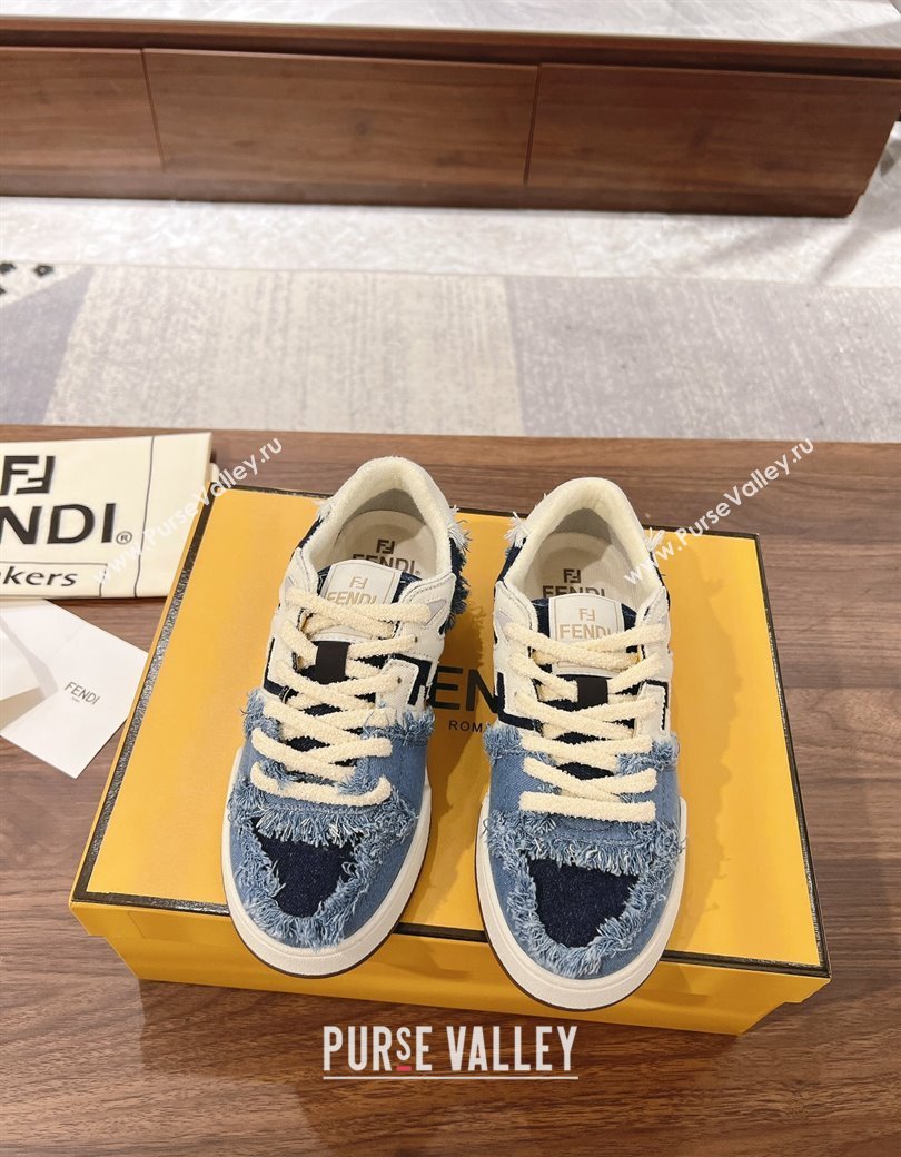 Fendi Match Low-top Sneakers in Canvas with Fringe White/Denim Blue 2025 0219 (MD-250220130)