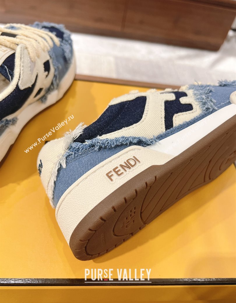Fendi Match Low-top Sneakers in Canvas with Fringe White/Denim Blue 2025 0219 (MD-250220130)