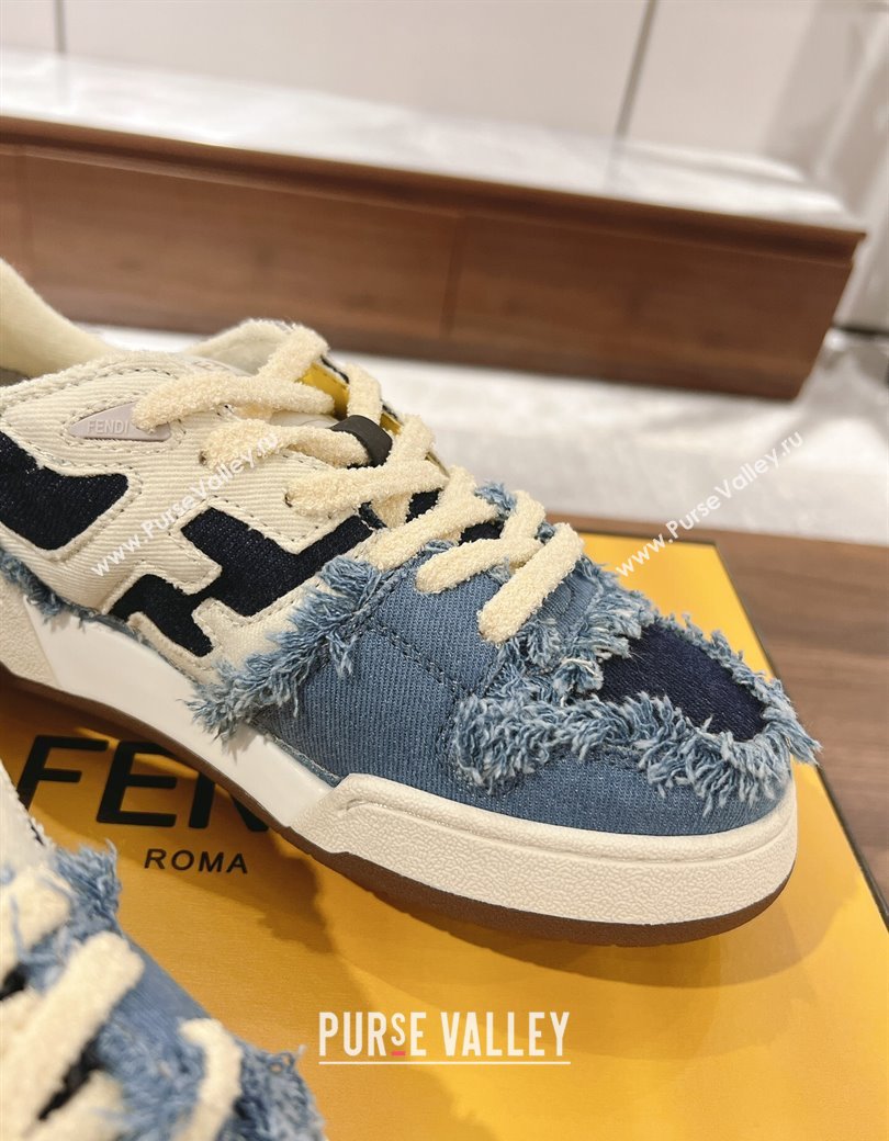 Fendi Match Low-top Sneakers in Canvas with Fringe White/Denim Blue 2025 0219 (MD-250220130)