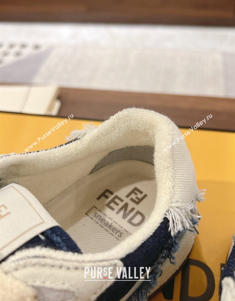 Fendi Match Low-top Sneakers in Canvas with Fringe White/Denim Blue 2025 0219 (MD-250220130)