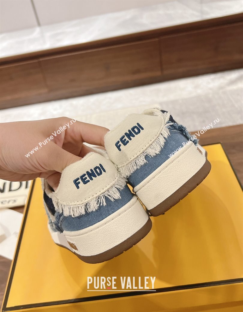 Fendi Match Low-top Sneakers in Canvas with Fringe White/Denim Blue 2025 0219 (MD-250220130)
