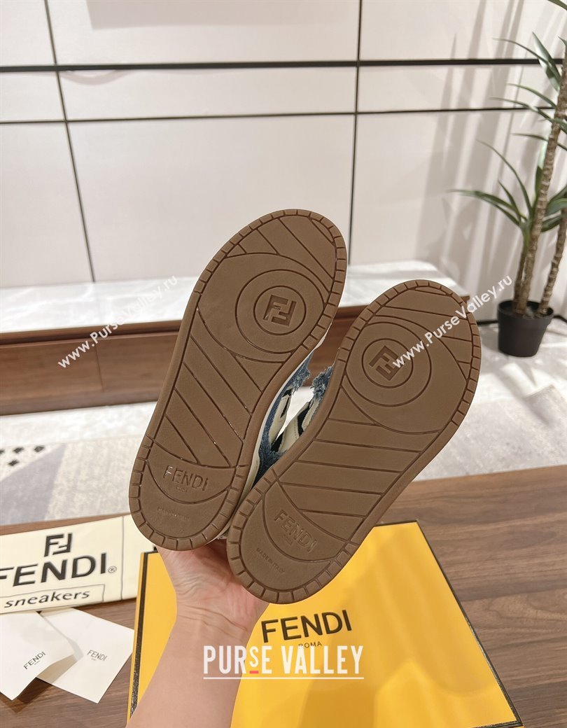 Fendi Match Low-top Sneakers in Canvas with Fringe White/Denim Blue 2025 0219 (MD-250220130)