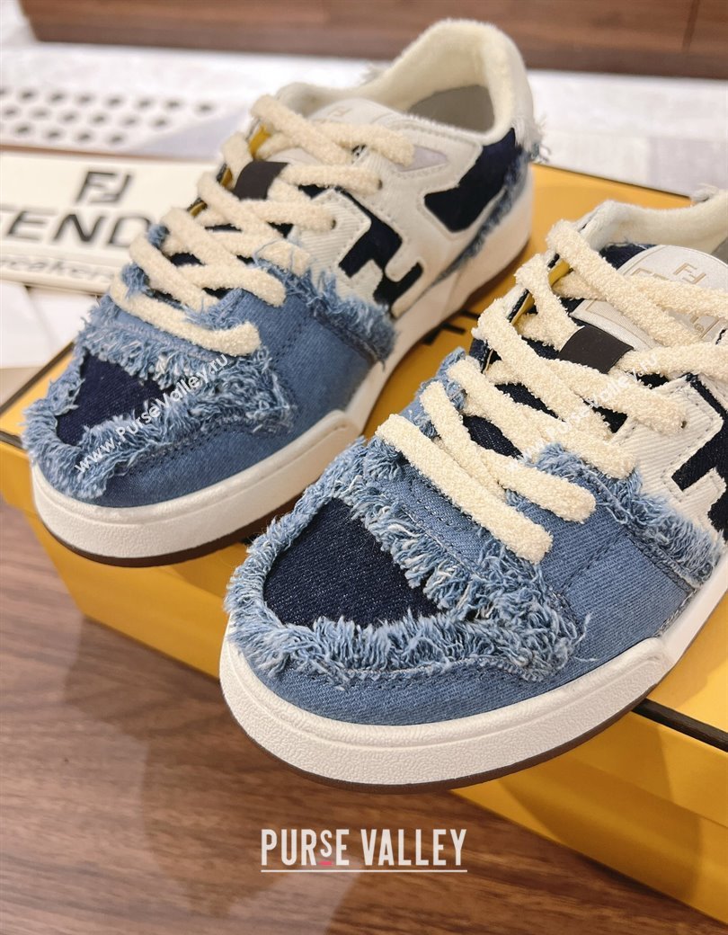 Fendi Match Low-top Sneakers in Canvas with Fringe White/Denim Blue 2025 0219 (MD-250220130)