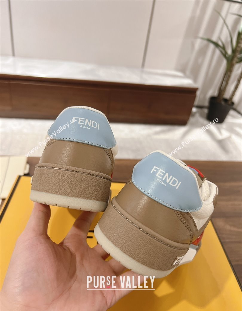 Fendi Match Low-top Sneakers in Calfskin Leather Brown/Red 2025 0220 (MD-250220099)