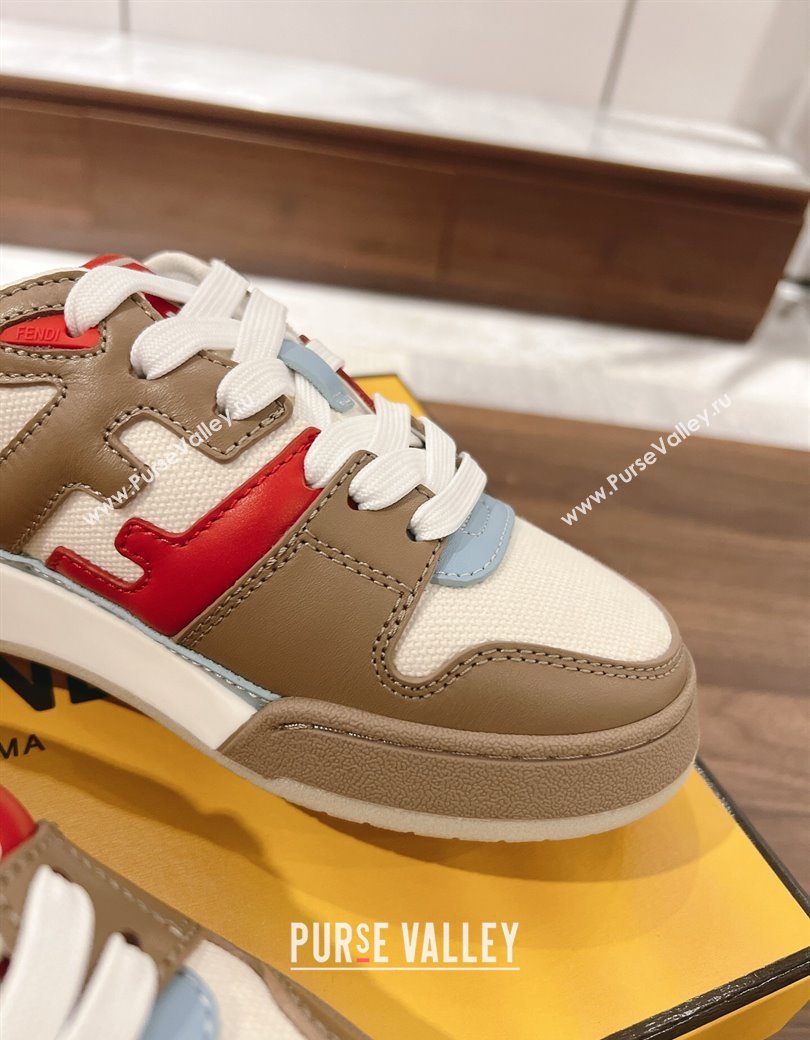 Fendi Match Low-top Sneakers in Calfskin Leather Brown/Red 2025 0220 (MD-250220099)