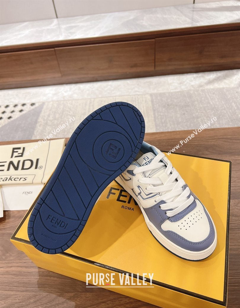 Fendi Match Low-top Sneakers in Calfskin Leather Light Blue 2025 0220 (MD-250220100)