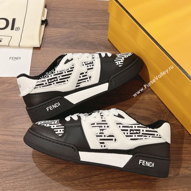 Fendi Match Low-top Sneakers in Printed Calfskin Black/White 2025 0220 (MD-250220103)