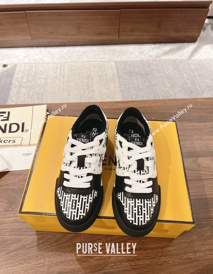 Fendi Match Low-top Sneakers in Printed Calfskin Black/White 2025 0220 (MD-250220103)