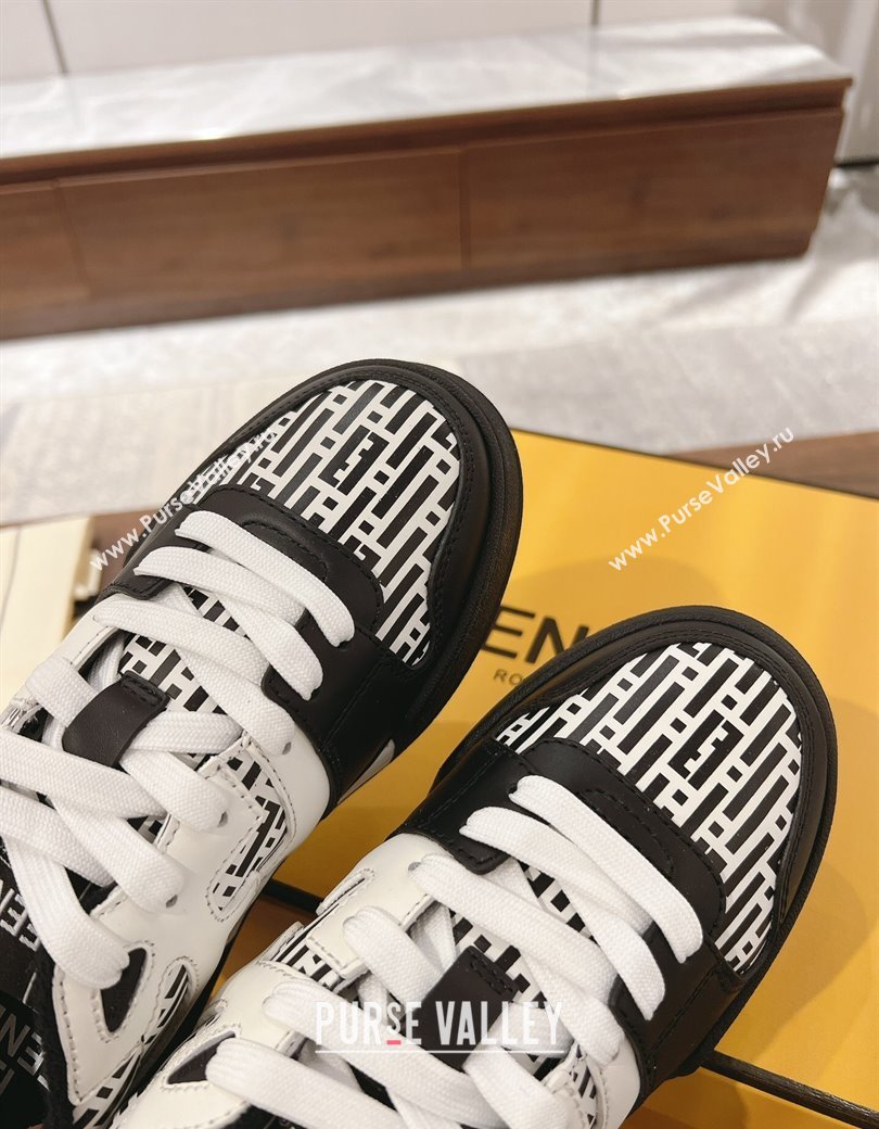 Fendi Match Low-top Sneakers in Printed Calfskin Black/White 2025 0220 (MD-250220103)