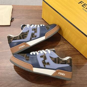 Fendi Match Low-top Sneakers in FF Canvas and Leather Brown/Blue 2025 0220 (MD-250220104)