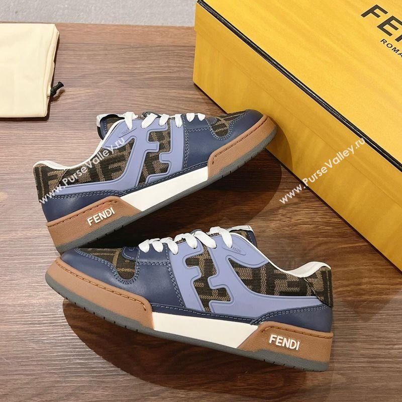 Fendi Match Low-top Sneakers in FF Canvas and Leather Brown/Blue 2025 0220 (MD-250220104)