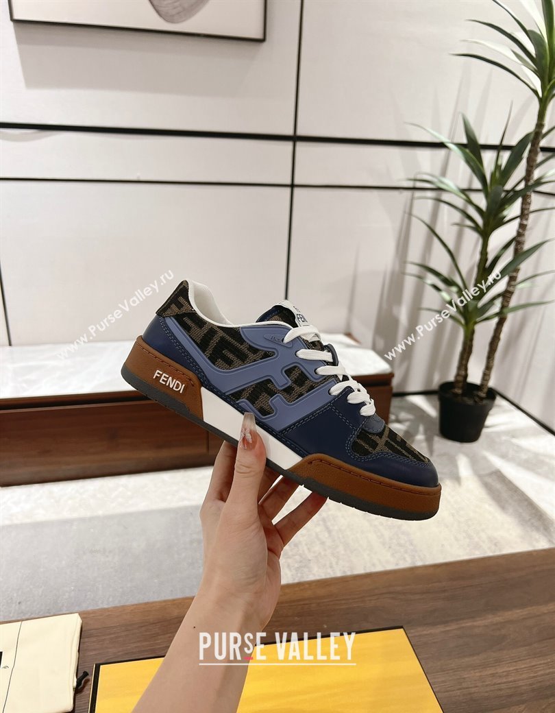 Fendi Match Low-top Sneakers in FF Canvas and Leather Brown/Blue 2025 0220 (MD-250220104)