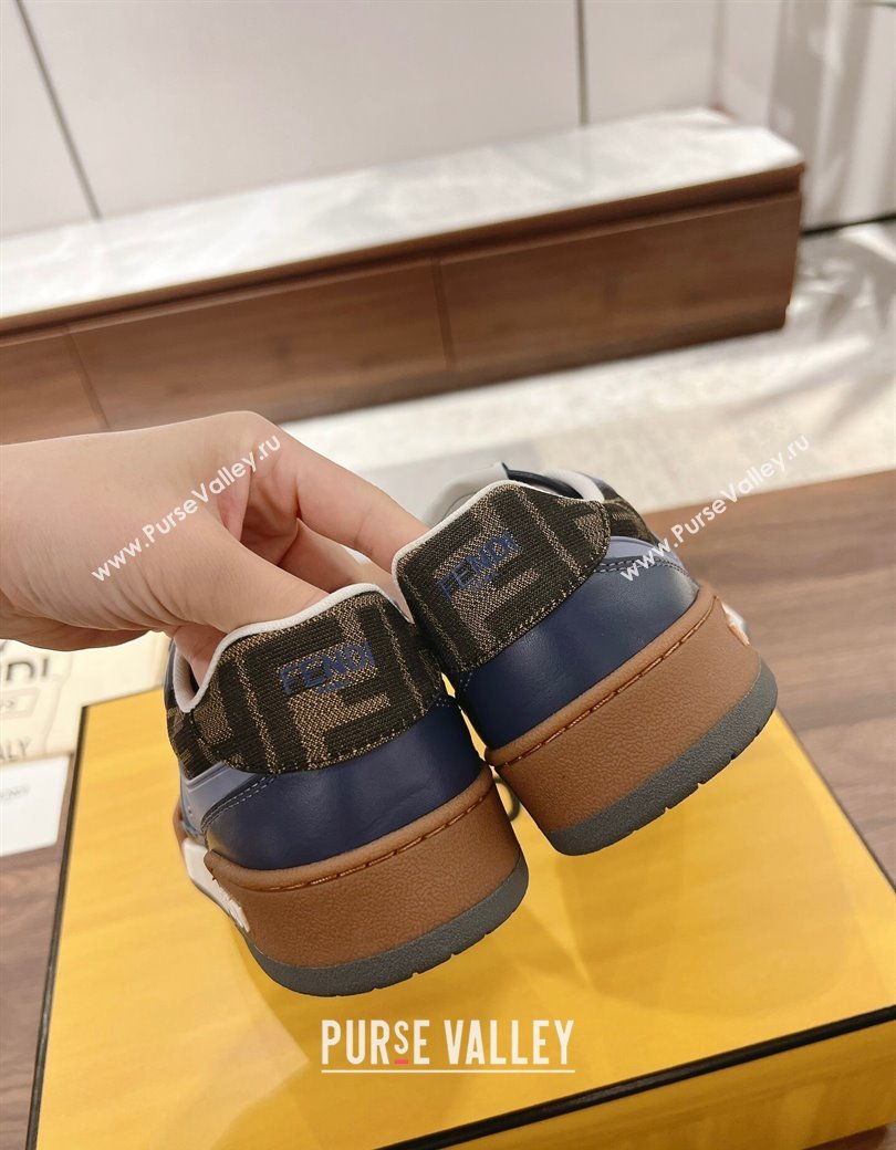 Fendi Match Low-top Sneakers in FF Canvas and Leather Brown/Blue 2025 0220 (MD-250220104)