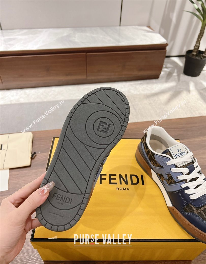 Fendi Match Low-top Sneakers in FF Canvas and Leather Brown/Blue 2025 0220 (MD-250220104)