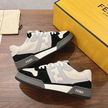 Fendi Match Low-top Sneakers in FF Canvas and Suede White/Black 2025 0220 (MD-250220106)