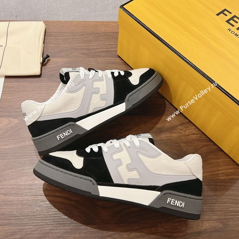 Fendi Match Low-top Sneakers in FF Canvas and Suede White/Black 2025 0220 (MD-250220106)