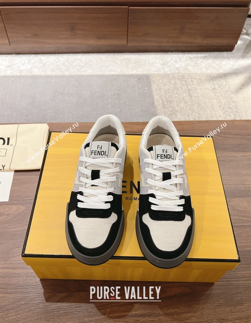 Fendi Match Low-top Sneakers in FF Canvas and Suede White/Black 2025 0220 (MD-250220106)