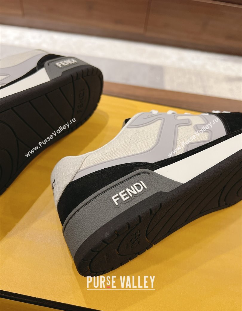 Fendi Match Low-top Sneakers in FF Canvas and Suede White/Black 2025 0220 (MD-250220106)
