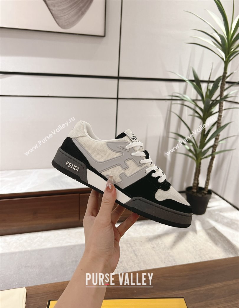 Fendi Match Low-top Sneakers in FF Canvas and Suede White/Black 2025 0220 (MD-250220106)